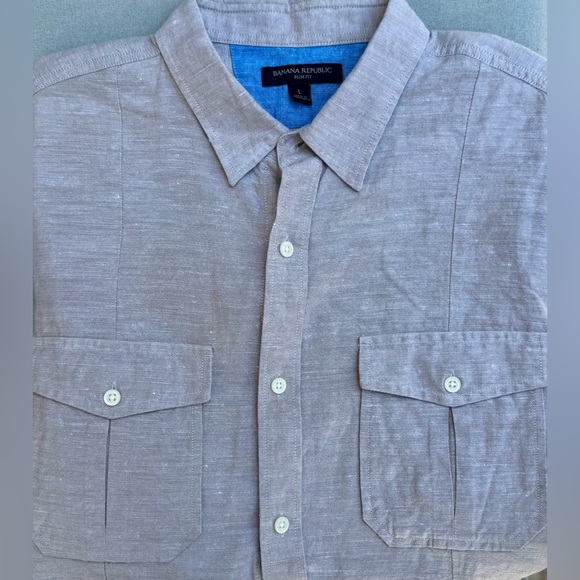 Banana Republic Utility Shirt L | Slim Fit Linen Blend | Partridge Brown - Picture 8 of 11